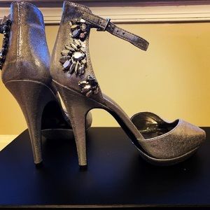 Silver Ankle Strap Pumps, 8.5, worn once.